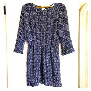 H&M Aztec Print Bell Sleeve Navy Dress 10